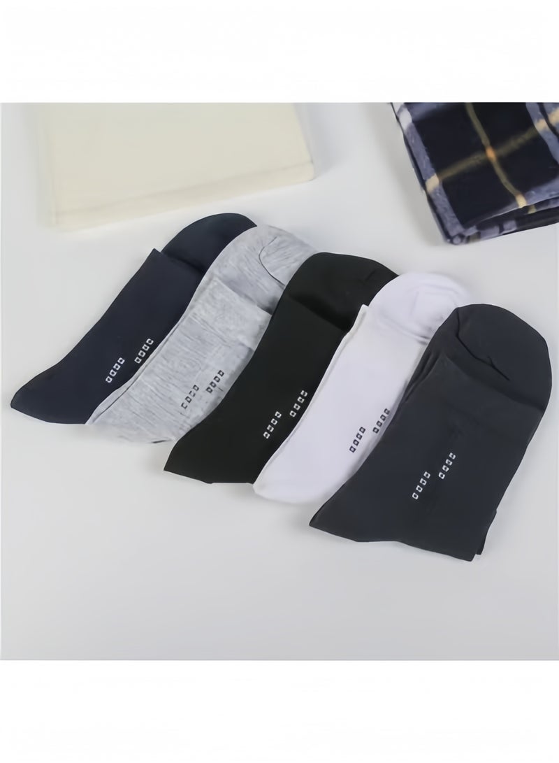 Lesha 5 Pairs Men's 100 % Cotton Crew Socks - Comfortable, Durable, Mid - Calf, Moisture Wicking Breathable Socks, Dress Socks for Business and Casual - Image 4